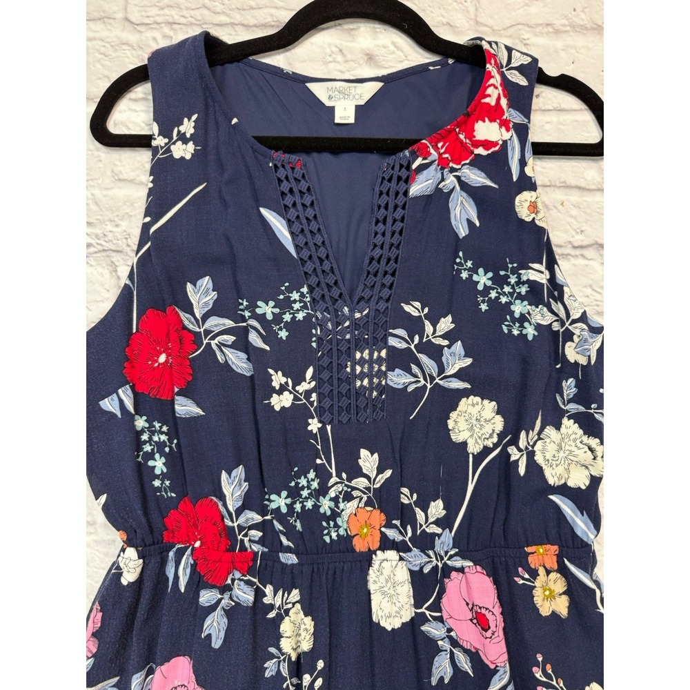 Market & Spruce Bogota Navy Blue Floral Crochet Trim Dress Size Large - Picture 2 of 5